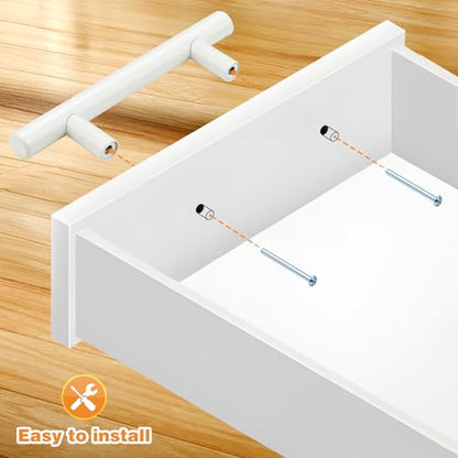 Probrico 5 Pack| White Kitchen Cabinet Pulls 3 Inch Euro Style T Bar Handles Cupboard Stainless Steel Modern Cabinet Hardware - color: White, size: hole center 3"