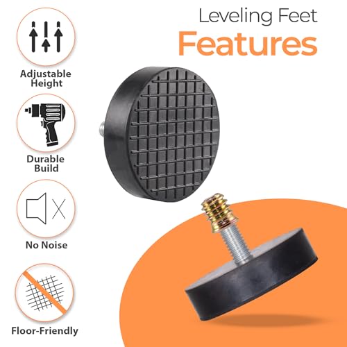 M8 Rubber Adjustable Leveling Feet Heavy Duty, 2" Base Dia Furniture Levelers for Table Chair Cabinet Sofa (1600LBs, 4 Pack, Black)