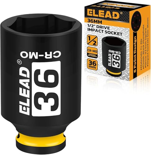 ELEAD 36mm Socket 1/2" Drive Deep Impact Socket, Metric 6 Point 1/2-inch Drive Impact Axle Nut Sockets, CR-MO Nut Socket Set, Oil Filter Sockets, Tools for Easy Removal of Axle Shaft Nuts - color: 36mm Yellow