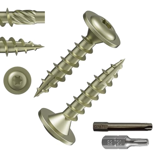 Wensilon (1 lbs)#8 x 1 Yellow Lag Screws, Structural Wood Screw, Heavy Duty Construction Screw, Rust Resistant, Washer Head, Black Coated Exterior Wood Screws, Star Drive with Bit - color: Yellow, size: #8 x 1"