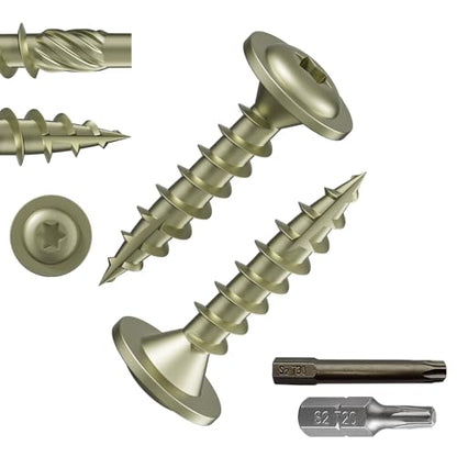 Wensilon (1 lbs)#8 x 1 Yellow Lag Screws, Structural Wood Screw, Heavy Duty Construction Screw, Rust Resistant, Washer Head, Black Coated Exterior Wood Screws, Star Drive with Bit - color: Yellow, size: #8 x 1"