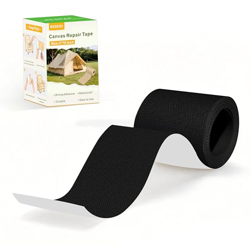 Besezx Canvas Repair Tape,Outdoor Gear Patch, 3x79 Inches,Waterproof Self-Adhesive Fabric Repair Tape for Repairing Boat Covers,Sun Shades,Sofas,Tents,Lounge Chairs,Awnings (Black) - color: Black, size: 3*79 inch
