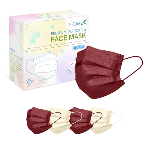 FriCARE Face Masks Disposable for Adults, 4 Ply ASTM Level 3, Individually Wrapped Mask for Allergy Protection, 100 Pack, Autumn Spice - color: Autumn Spice
