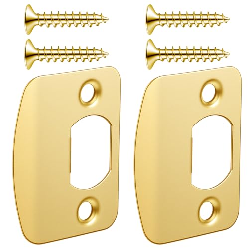 2 Pack Deadbolt Strike Plate Brass Door Backplate, 2-1/4 inch x 1-7/16 inch, Round Corner - 2 Pack (Gold) - color: Gold