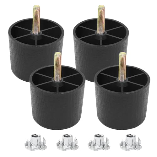 Luomorgo 4 Pcs 2 Inch Plastic Table Legs, Black Tapered Furniture Legs, Round Sofa Replacement Legs M8 Threaded with T-Nuts, Heavy Duty Furniture Legs for Couch, Cabinets, Dressers, Chair - color: Round Tapered, size: 2 Inch