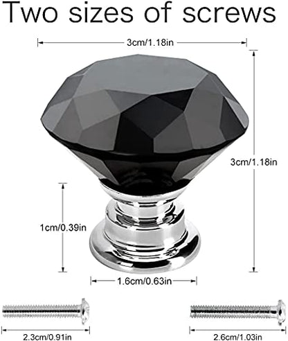 Akstore 6 Pcs Crystal Glass Cabinet Knobs 30mm Diamond Shape Drawer Kitchen Cabinets Dresser Cupboard Wardrobe Pulls Handles (30mm, Black) - color: Black, size: 30 mm