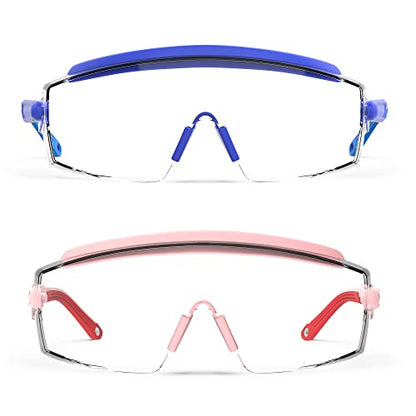 Anti Fog Safety Glasses Safety Goggles Over Glasses Protective Glasses with Anti Scratch Lenses Adjustable - color: 2 Pack (Blue + Pink)