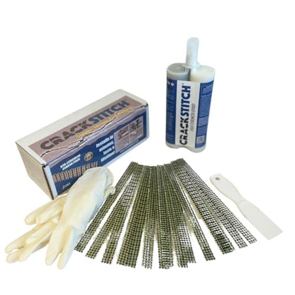 CrackStitch 15pk Concrete Crack Repair Kit|DIY Foundation Crack Repair|Basements, Garages, Pools, Floors, Wall & Block|Carbon Fiber/Kevlar Concrete Reinforcement