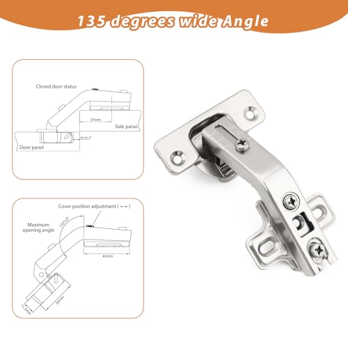 Probrico 1 Pair-2 Pack 135 Degree Lazy Susan Hinge, Full Overlay Concealed for Corner Kitchen Cabinet Hinges,135° Hinges with Srews - size: 135 Degree Lazy Susan