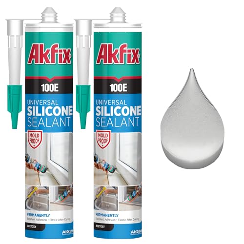 Akfix 100E RTV Translucent Silicone Caulk (2x10.1 fl.oz.)- 100% Waterproof Silicone Sealant for Kitchen and Bathroom, Shower, Bathtub, Toilet, Sink, Window & Door, No Discoloring | Translucent, 2 Pack - color: Translucent, size: 2 Pack