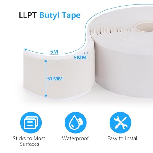 LLPT Butyl Tape White 2 Inch x 16.5 Feet 5mm Thickness Water Tight Seal for Leak Proof EPDM RV Repair Window Glass Boat Sealing Roof Pipe Patching(WST5105) - color: White, size: 2" x 16.5 Ft