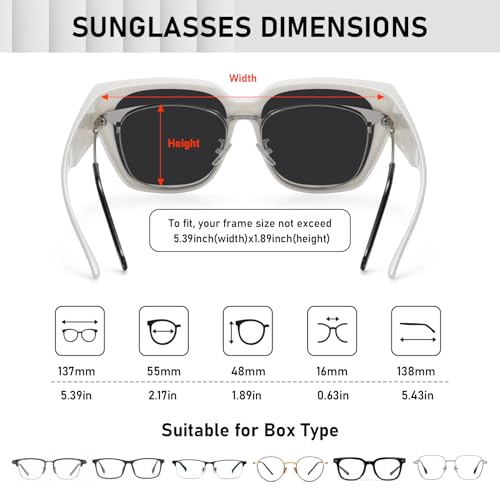 HAOLOTA Polarized Fit Over Glasses Sunglasses for Women Men Trendy Square Wrap Around Shades UV Protection - color: L Size 07 White/Grey