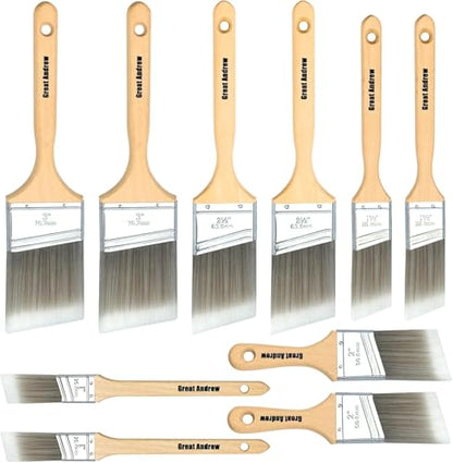 Great Andrew 10 Pack Paint Brushes Bulk (1" 1.5" 2" 2.5" 3") Set, Angle Sash Brushes for Trim, Walls, Wood, Stain Brushes for Painting House & Exterior, Latex, Oil - size: 10 pcs-1"1.5"2"2.5"3"