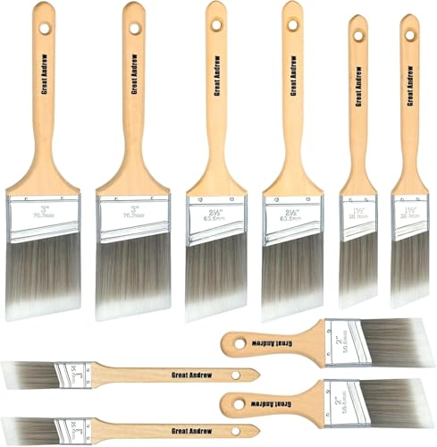 Great Andrew 10 Pack Paint Brushes Bulk (1" 1.5" 2" 2.5" 3") Set, Angle Sash Brushes for Trim, Walls, Wood, Stain Brushes for Painting House & Exterior, Latex, Oil - size: 10 pcs-1"1.5"2"2.5"3"