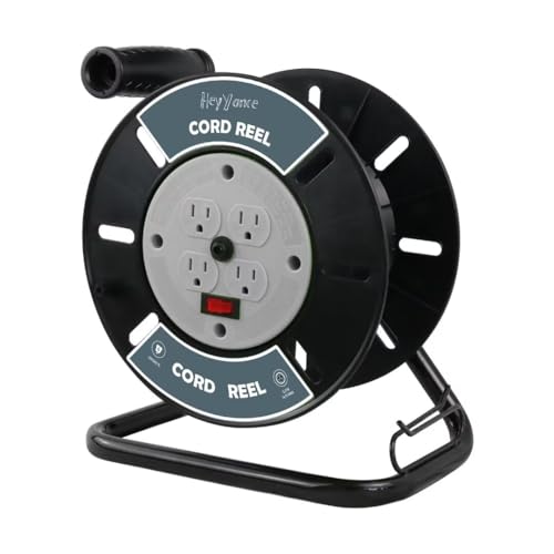 Extension Cord Reel with 4 Grounded Outlets, Heavy Duty Open Reel for 12/3 14/3 16/3 Power Cords, Portable Hand Crank Electric Roller Holder, Grey - color: Gray