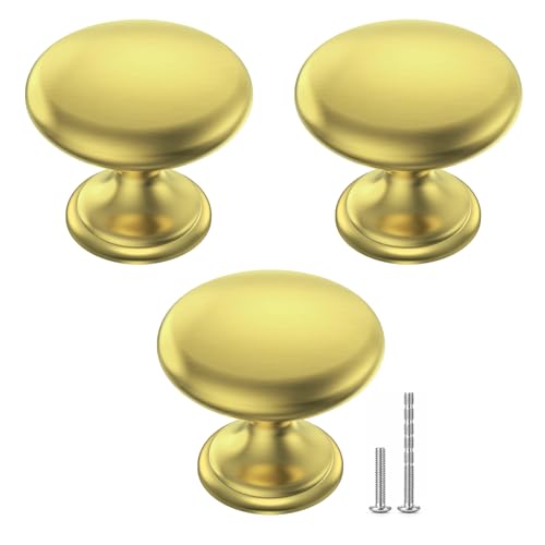 POZEAN Cabinet Knobs Brushed Nickel 3 Pack Cabinet Handles Drawer Knobs Solid Knobs Gold with Screws for Dresser Drawer Cabinet Cupboard - Modern Kitchen, Bedroom and Bathroom Hardware,Gold - color: Gold, size: 3 Pack
