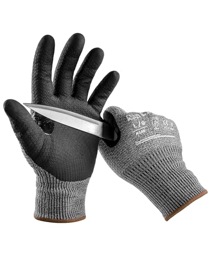 LANON Cut Resistant Gloves, Knife Protection Level D, Nitrile Coating with Honey Comb Pattern, ANSI A4 Cut Work Gloves, Reinforced Thumbs, 3D Comfort Fit, Breathable, Mechanical, Touchscreen,Large - size: Large