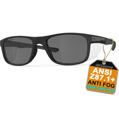 HTS HUNTERSKY TR90NZZ Safety Glasses with Side Shield Small Size Women Men ANSI Z87 Anti Fog Scratch Resistant Lab Pickleball - color: Black/Gray
