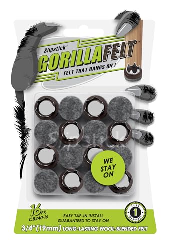 Slipstick GorillaFelt 3/4 Inch Chair Leg Floor Protectors/Felt Glides (Set of 16) Tap On Felt Furniture Pads Guaranteed to Stay On, Round Sliders, CB240-16 - size: 3/4 Inch 16 Pack