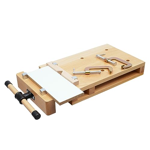 Beech Wood Vise Workbench, Woodworking Bench Vise, 7.87" Clamping Range with G-Type Fixing Clips, Compact Woodworking Bench for Chiseling, Planing & Cutting (Includes Limit Blocks & Small Wood Plate)