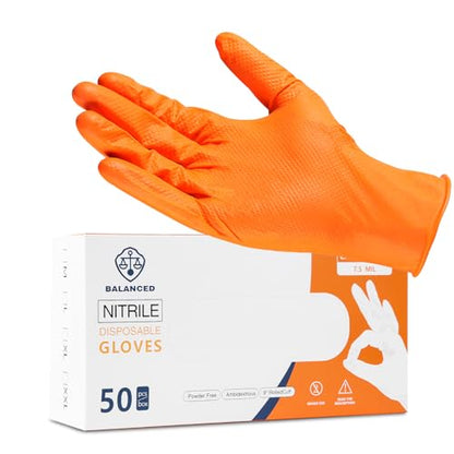 LOGO Orange Disposable Nitrile Gloves-7.5mil Grip Diamond Textured heavy duty automotive mechanic compostable (50pcs/box)