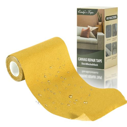 Linen Canvas Repair Tape, 4×63 Inches Yellow Waterproof Self-Adhesive Patch for Outdoor Gear, Durable Fabric Tape for Boat Covers, Couch,Tents, Sofas, Sun Shades, Awnings, and Lounge Chairs - color: Yellow