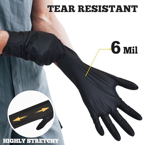 TitanFlex Disposable Nitrile Exam Gloves, 6-mil, Black, Heavy Duty, Latex Free, Food Safe for Cooking & Food Prep - color: 02 Black (M, 100ct)