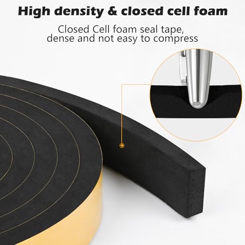 ToLanbbt Black Door Window Weather Stripping Self Adhesive Foam Tape High Density Foam Sealing Strip Window Insulation Weatherproof Gasket Tape 1/2" Wide X 1/4" Thick, 13 Ft X 2 Rolls, Total 26 Feet - color: Black, size: 1/2 In x 1/4 In x 26Ft