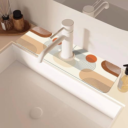 Abstract Minimalistic Geometric Sink Faucet Absorbing Mat Sink Splash Guard Faucet Mat Draining Mat Fast Drying Sink Protectors for Kitchen and Bathroom 5.5"×15" - size: 5.5" x 15"