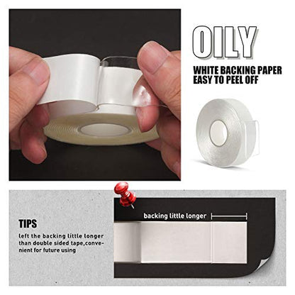 VERSAF Double Sided Tape Heavy Duty - 3/4" 10' Acrylic Clear Strong Adhesive Removable No Residue Double Sided Tape Mounting for Carpet Fix/Home Office wall/Poster/LED Lights/Car Decor/Glass Decor - size: 3/4"
