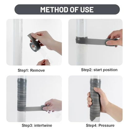 2-Pack Gray Silicone Repair Tape (20 Ft Total) - Self Amalgamating Tape for Duct Work & Hose Leaks - Heat Resistant Rubber Sealing Strip - Residue-Free & Easy-Peel Liner - color: Grey