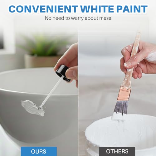 Tub and Tile Paint, 3.5 oz Tub Paint for Bathtub, 1-Part Bathtub Touch Up Paint White for Sink Bathroom Kitchen Countertop, Water Based & Low Odor, Semi-Gloss white,5-5.5 sq ft (No Need Part B) - size: 3.5 Fl Oz (Pack of 1)