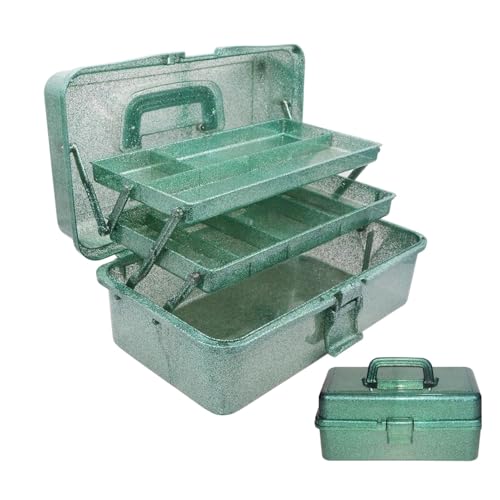 12.2inch 3-Layer Art & Craft Storage Box, Beautiful Sewing Supplies Organizer, Plastic Portable Tackle Boxes, Multipurpose Container for Art Supply Cosmetics Hair Accessories Painting Tools (Green) - color: Green