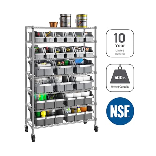 Seville Classics Commerical Grade NSF-Certified Bin Rack Storage Steel Wire Shelving System - 22 Bins - Gray - color: Gray, size: 22 Bin