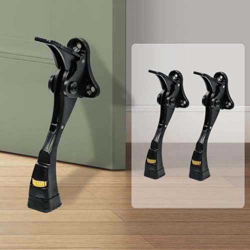 GoldPig Kickdown Door Stopper, 2 Packs Door Holder to Keep Door Open, 4 Inch One Touch Semi-Automatic Doors Stoppers, Adjustable Height and Rubber Tip, Heavy Duty Door Stop (Black) - color: Black, size: 2 Pack
