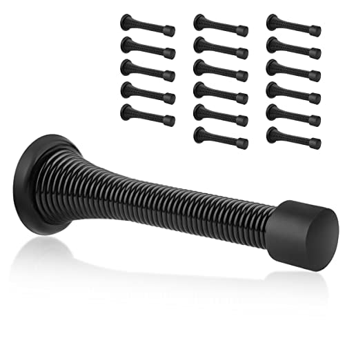 18 Pack Spring Door Stopper Black- 3-1/4" Flexible Spring Door Stops with Black Rubber Bumper Tips - color: Black, size: 18 Pack