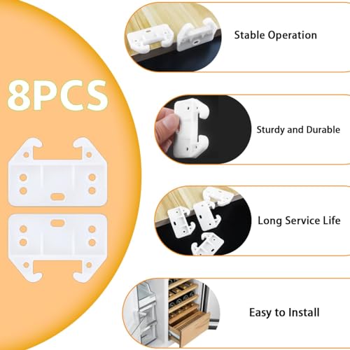 Drawer Guides Plastic Drawer Track Rail Guide Brackets for Dresser Cabinet Closet Drawers, White, 8 PCS