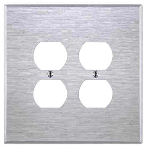 OVERSIZED Stainless Steel Outlet Cover, 2 Gang OVERSIZE Electrical Outlet Cover Plate, Metal Cover for Receptacles, Duplex Wall Plate, Two Gang Wall Plug Cover - Made in USA, UL Listed, 5.5" x 5.5" - color: 2 Gang Outlet