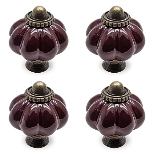 4pcs Dark Purple Vintage Ceramic Cabinet Knobs, Dresser Knobs with Mounting Screws - color: Dark Purple, size: 4 Pieces