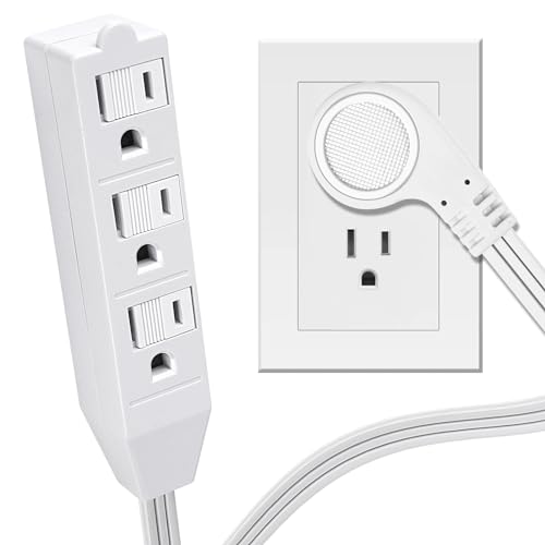 3 Outlet Power Strip Short Extension Cord Low-Profile Flat Plug Adapter - SPT-3 16AWG Power Cable Wire 3 Prong Grounded Multi Outlet ETL Listed White (1, 3.3FT) - size: 3.3FT