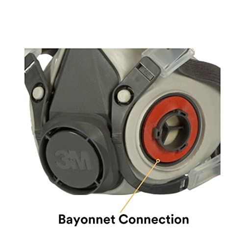 3M Half Facepiece Reusable Respirator 6200, NIOSH, Four-Point Harness, Comfortable Fit, Dual Airline Supplied Air Compatible, Bayonet Connections, Painting, Sanding, Cleaning, Medium - style: Medium