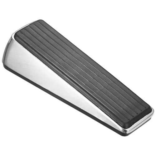 M METERXITY Door Stoppers, 1.3 Inch/32mm Tall Zinc and Rubber Door Stop for Bottom of Any Heavy Door/Any Floor, Door Wedge with Non-Skid Rubber Base Grip [Bright Silver] - color: Bright Silver