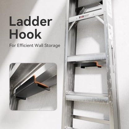 niffgaff Ladder Hooks for Garage Wall, 1 Pack Heavy Duty Wall Mount Storage Hanger for Ladders, Chairs & Patio Furniture, Fits Step & Extension Ladders, Garage Organization - size: 1 Pack