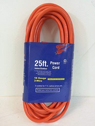 25 Feet 16/3 SJTW Multi-use Indoor/Outdoor General Purpose Grounded Heavy Duty Extension Cord Orange Color UL Certified - size: 25 ft