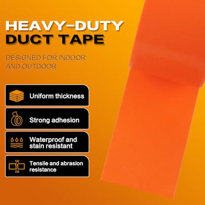 Orange Duct Tape 2 Pack, Heavy Duty Waterproof Cloth Tape, Hand-Tearable Multi-Purpose Repair Tape for Home, Camping, DIY and Industrial Use, No Residue, 2 Inch x 20 Yards - color: Orange