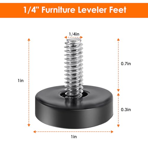 1/4" Thread Furniture Feet Levelers, 15PCS Adjustable Leveling Feet Threaded Screw-in, Furniture Feet Screw on Furniture Glide Leveling for Table, Desk, Cabinet, Chair, Stool Legs