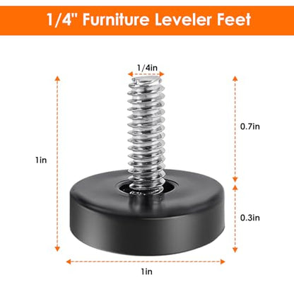 1/4" Thread Furniture Feet Levelers, 15PCS Adjustable Leveling Feet Threaded Screw-in, Furniture Feet Screw on Furniture Glide Leveling for Table, Desk, Cabinet, Chair, Stool Legs