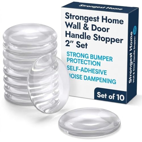 Strongest Home Wall & Door Handle Stopper 2" Set of 10 Pieces Clear Rubber Door Knob, Round Wall Shield Cushion, Quiet Wall Protector for Door Handle, Guard Door Bumper Self-Adhesive - color: Clear, size: Medium 10 Pack