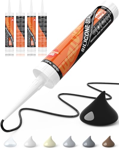 WELLUCK Black Silicone Caulk, 100% Waterproof Silicone Sealant Adhesive Caulking,for RV, Kitchen,Bathroom, Window, Door, Glass, Auto Leak Sealing 10.2FL.OZ/300ML（4 Pack） - color: Black, size: 4 Pack
