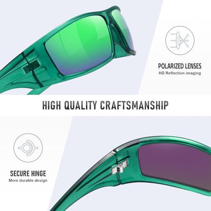 Polarized Sports Sunglasses for Men Women Unbreakable Frame Cycling Fishing Wrap Around Sunglasses UV400 Protection - color: 1-clear Green Frame/Green Mirror Lens